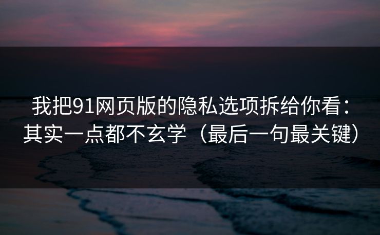 我把91网页版的隐私选项拆给你看：其实一点都不玄学（最后一句最关键）