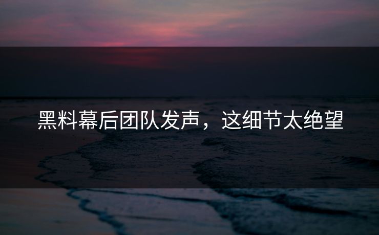 黑料幕后团队发声，这细节太绝望