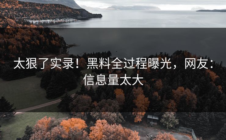 太狠了实录！黑料全过程曝光，网友：信息量太大