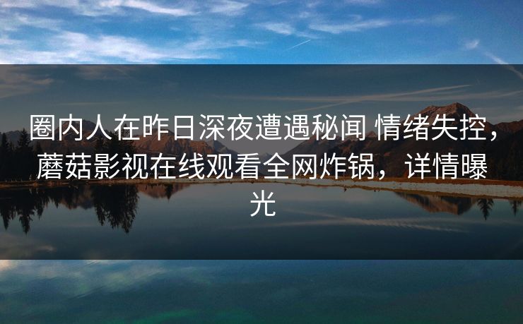 圈内人在昨日深夜遭遇秘闻 情绪失控，蘑菇影视在线观看全网炸锅，详情曝光