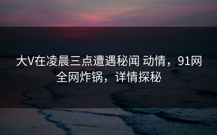 大V在凌晨三点遭遇秘闻 动情，91网全网炸锅，详情探秘