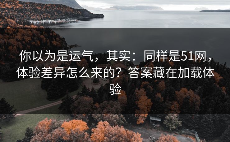 你以为是运气，其实：同样是51网，体验差异怎么来的？答案藏在加载体验